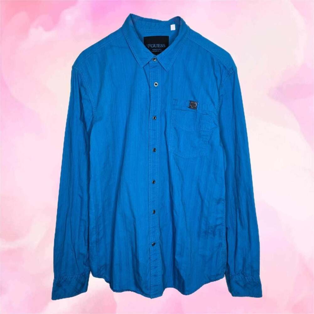 GUESS Heritage Blue Textured Stripe Button Down Shirt